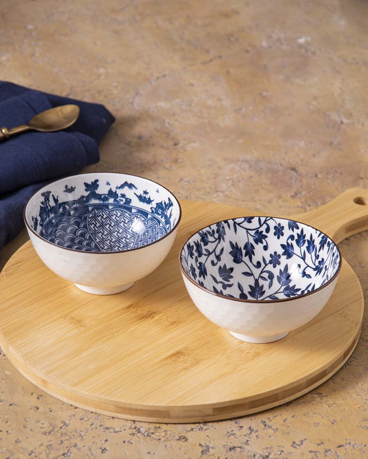 Blue & White Mingled Bowl - Set Of 2