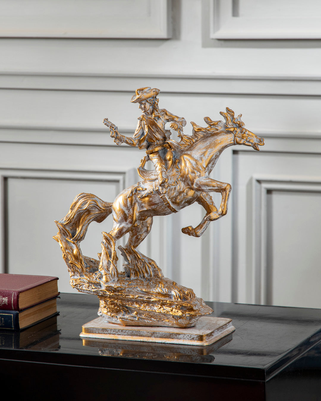 Artisan Cowboy Riding Horse Statue 