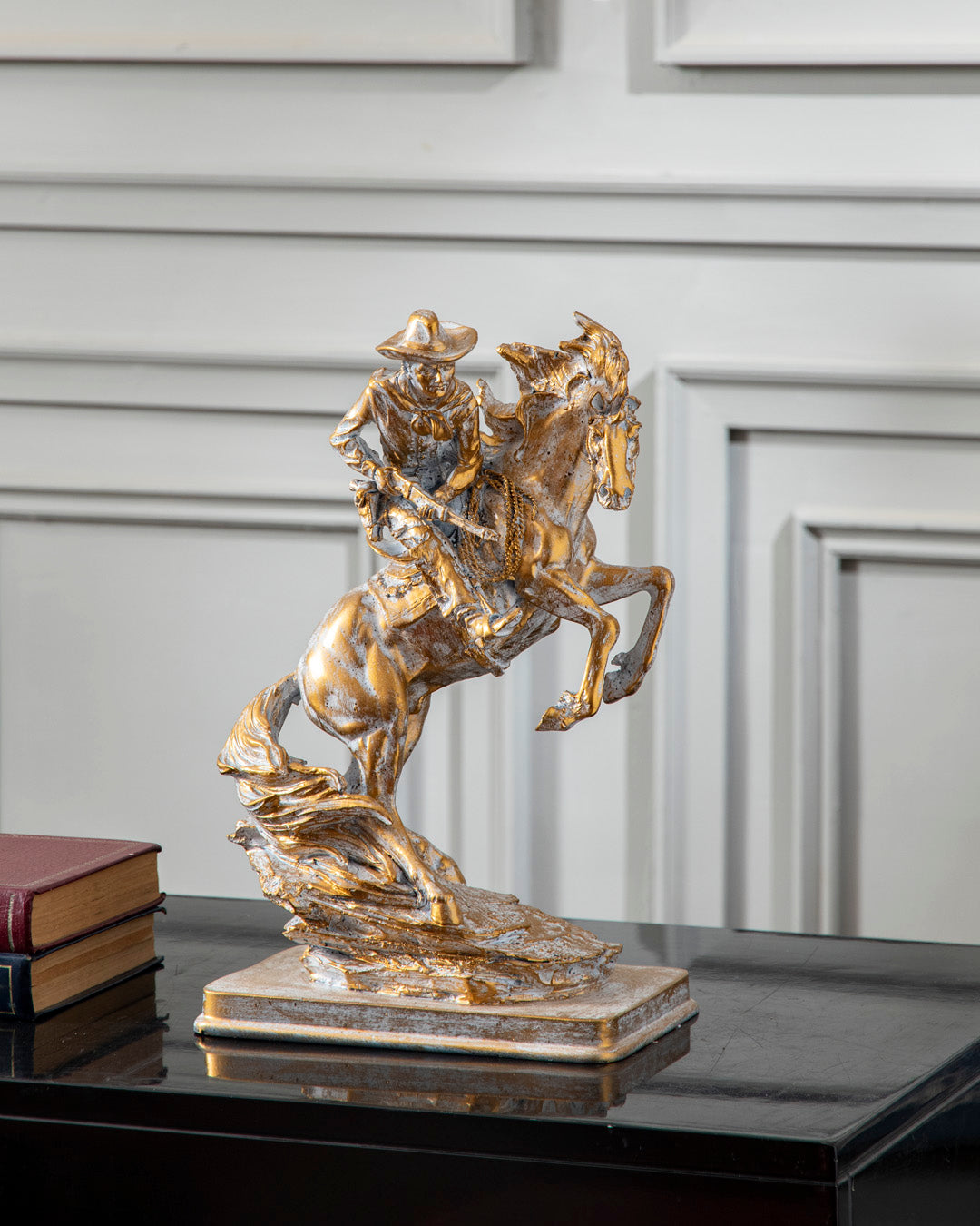Artisan Cowboy Riding Horse Statue - II 