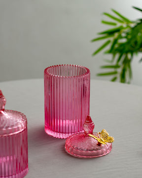 Ruby Ribbed Glass Storage Jar - Pink