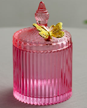 Ruby Ribbed Glass Storage Jar - Pink