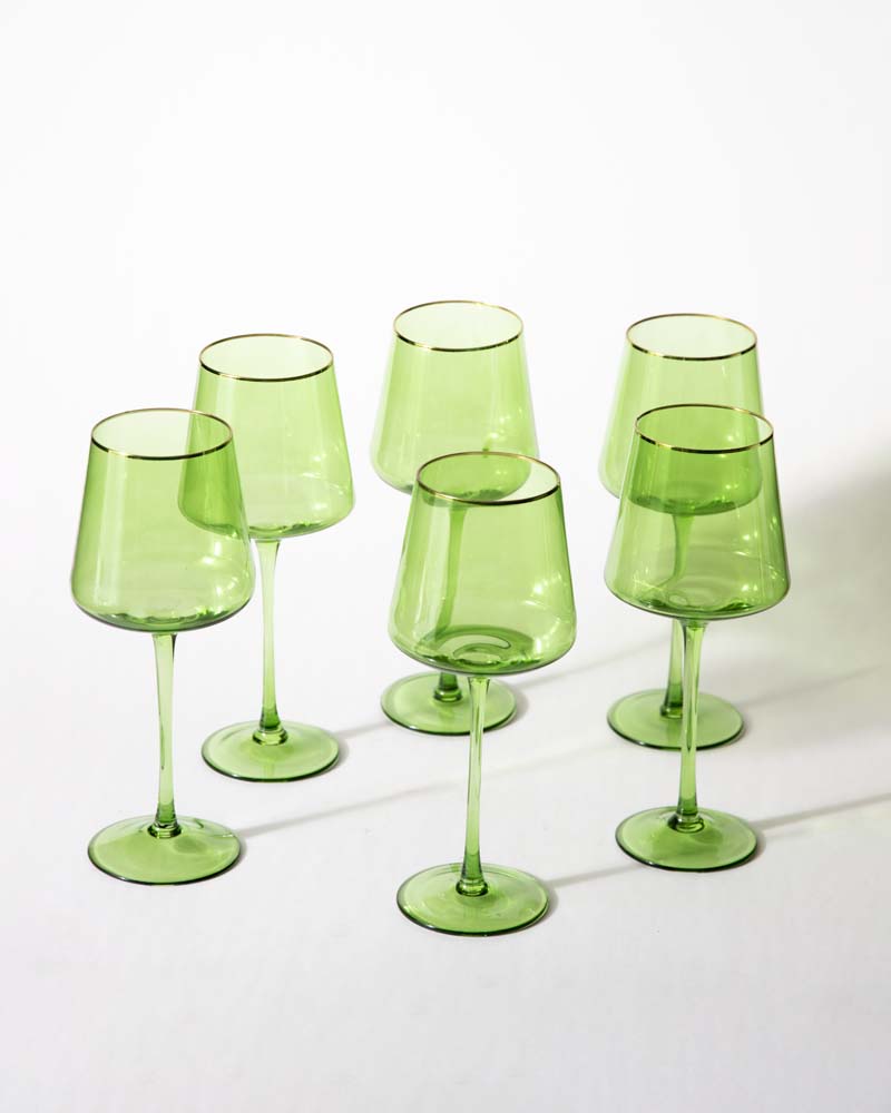 Green Vintage Wine Glass - Set of 6 