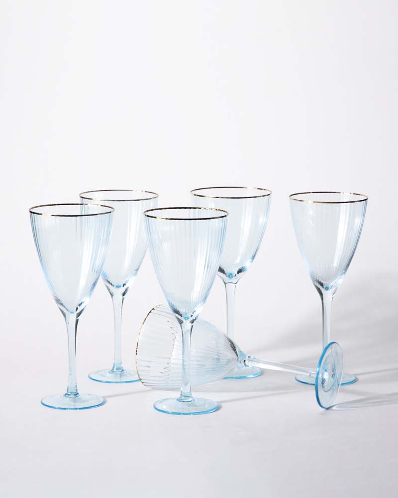 Ribbed Wine Glass - Sky Blue - Set Of 6 