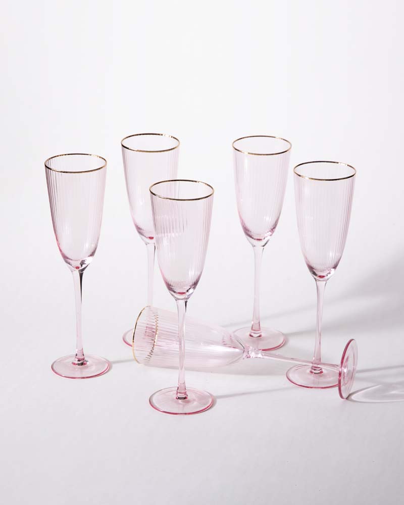 Ribbed Champagne Flute - Pink - Set Of 2 