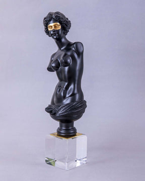 Venus de Milo Bust on Glass Cube - Black - The Decor Kart 
