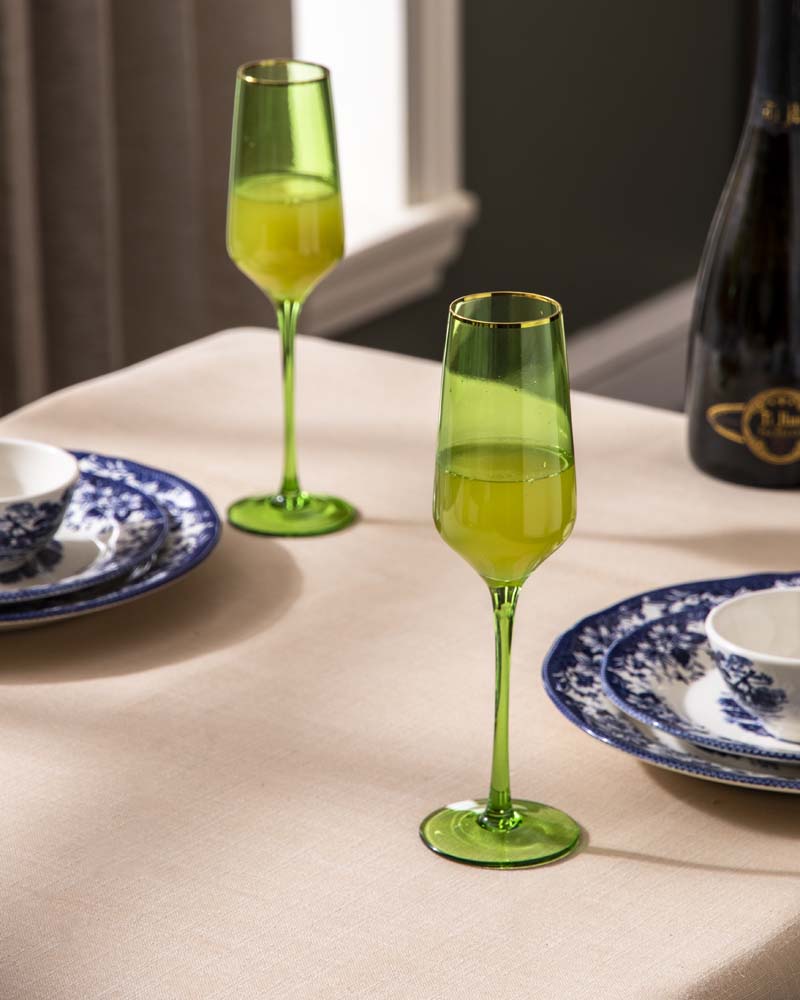 Green Stem Champagne Flutes - Set of 2 
