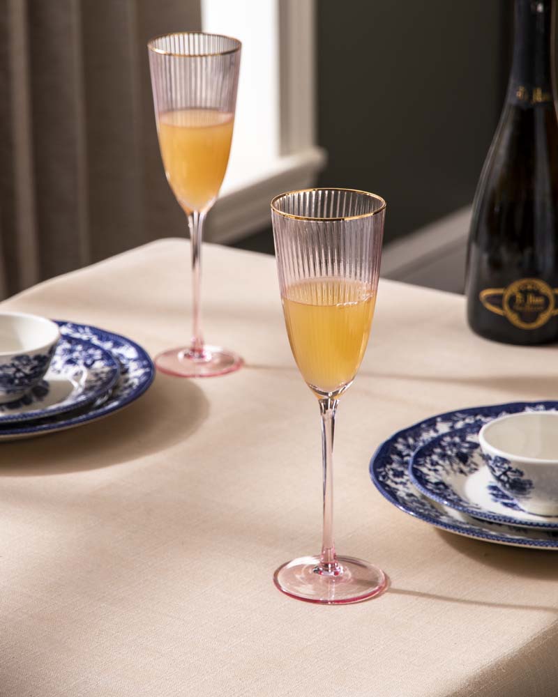 Ribbed Champagne Flute - Pink - Set Of 6 