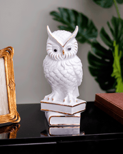 White Owl Figurine Poised on Books - The Decor Kart