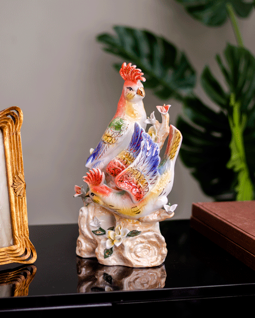 Feng Shui Porcelain Roosters Figurine