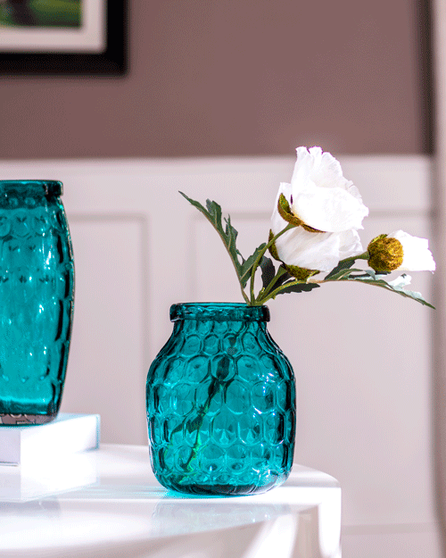 Honeycomb Embossed Glass Vase - Small