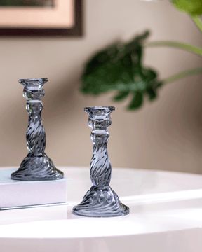 Glass Delights: Elegant Candle Stands - Set of 2