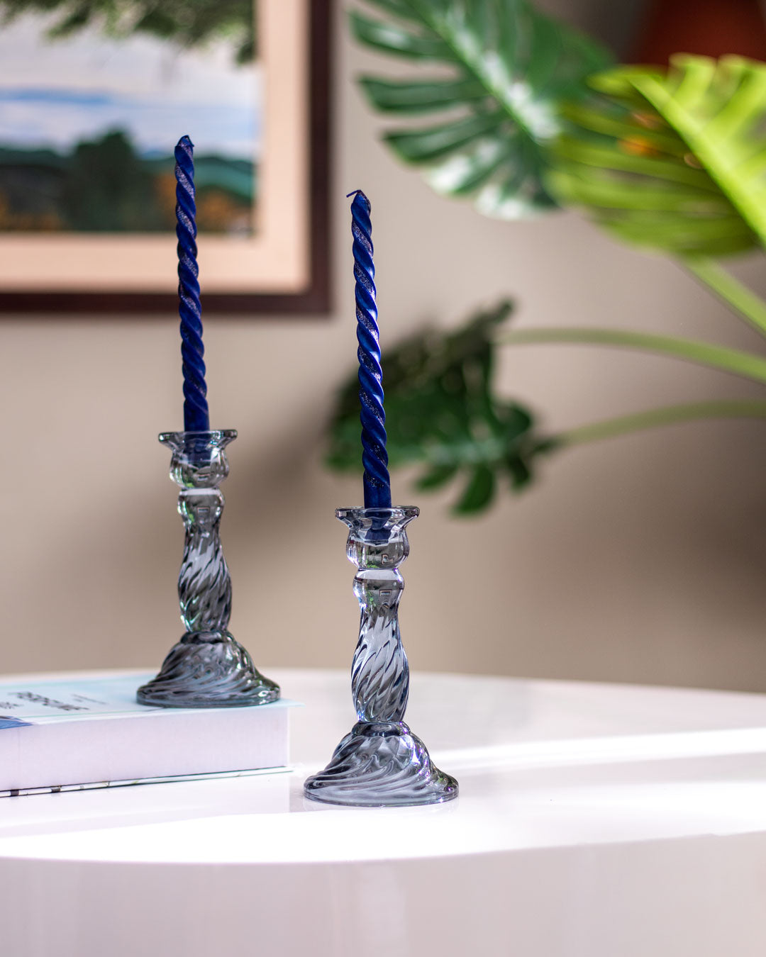 Glass Delights: Elegant Candle Stands - Set of 2