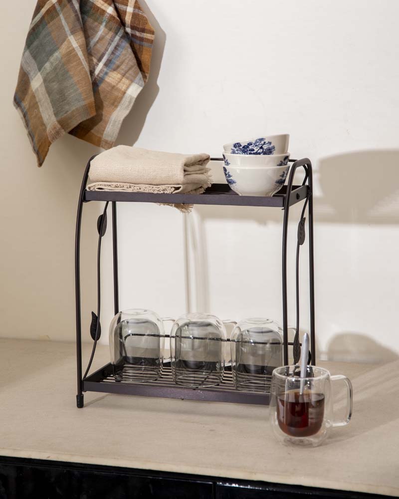 2-Tier Metal Leaf Design Storage Rack