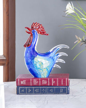 Hooked Rooster Glass Figurine - Blue