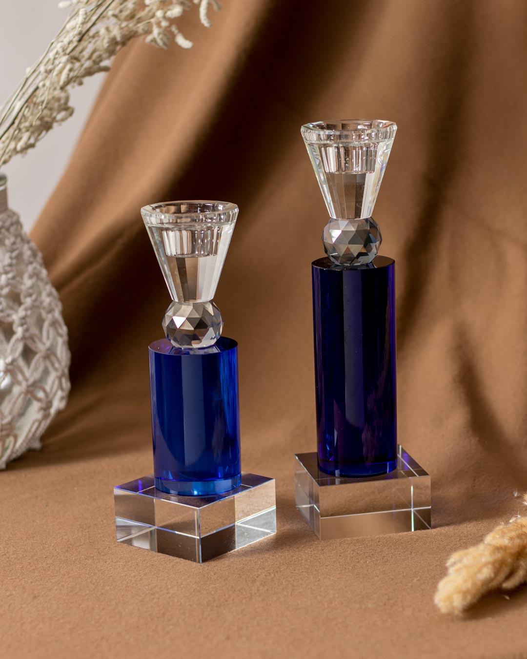 Azure Blue Crystal Candle Holder - Large