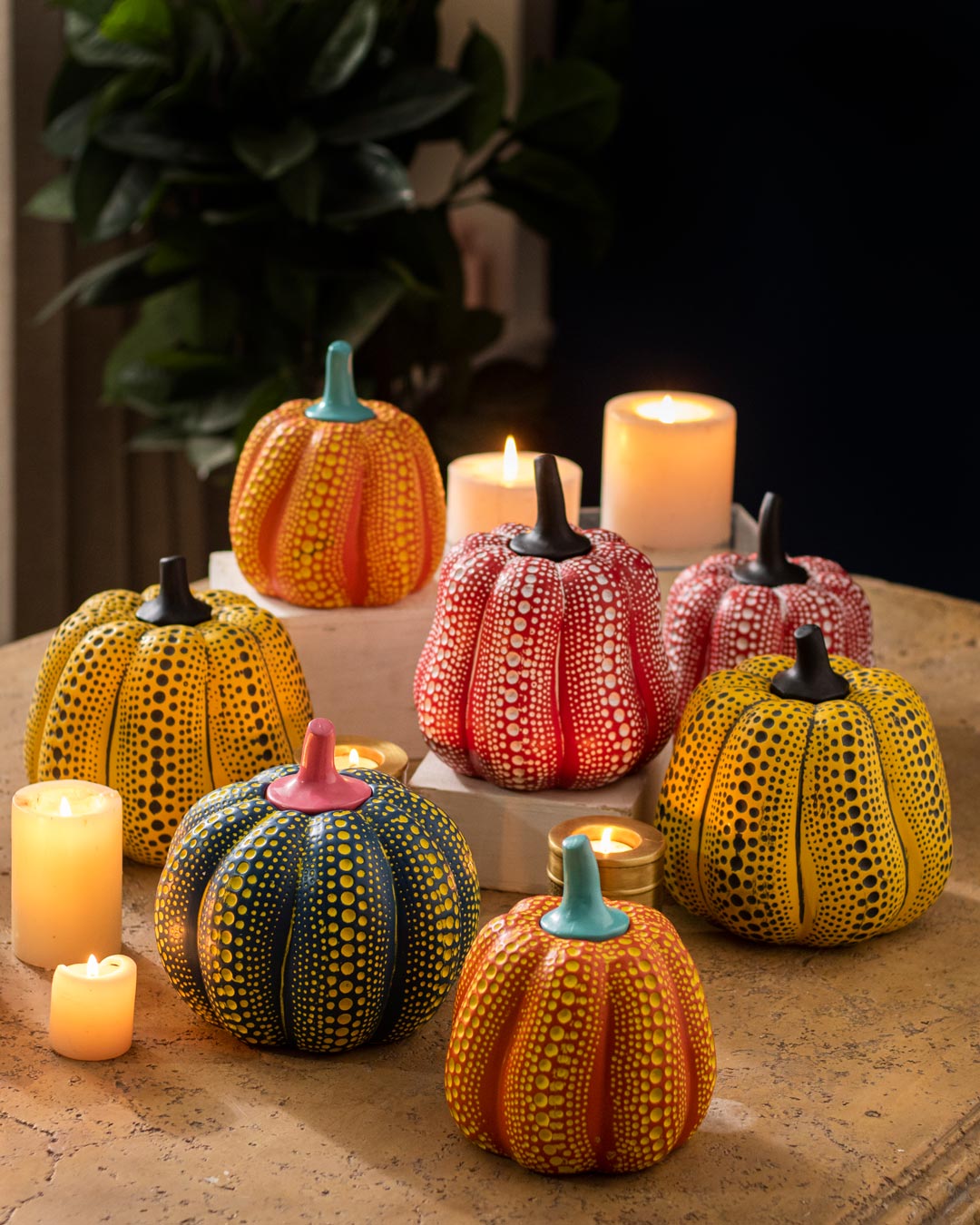Polka Pumpkin Tabletop Decor - Orange 
