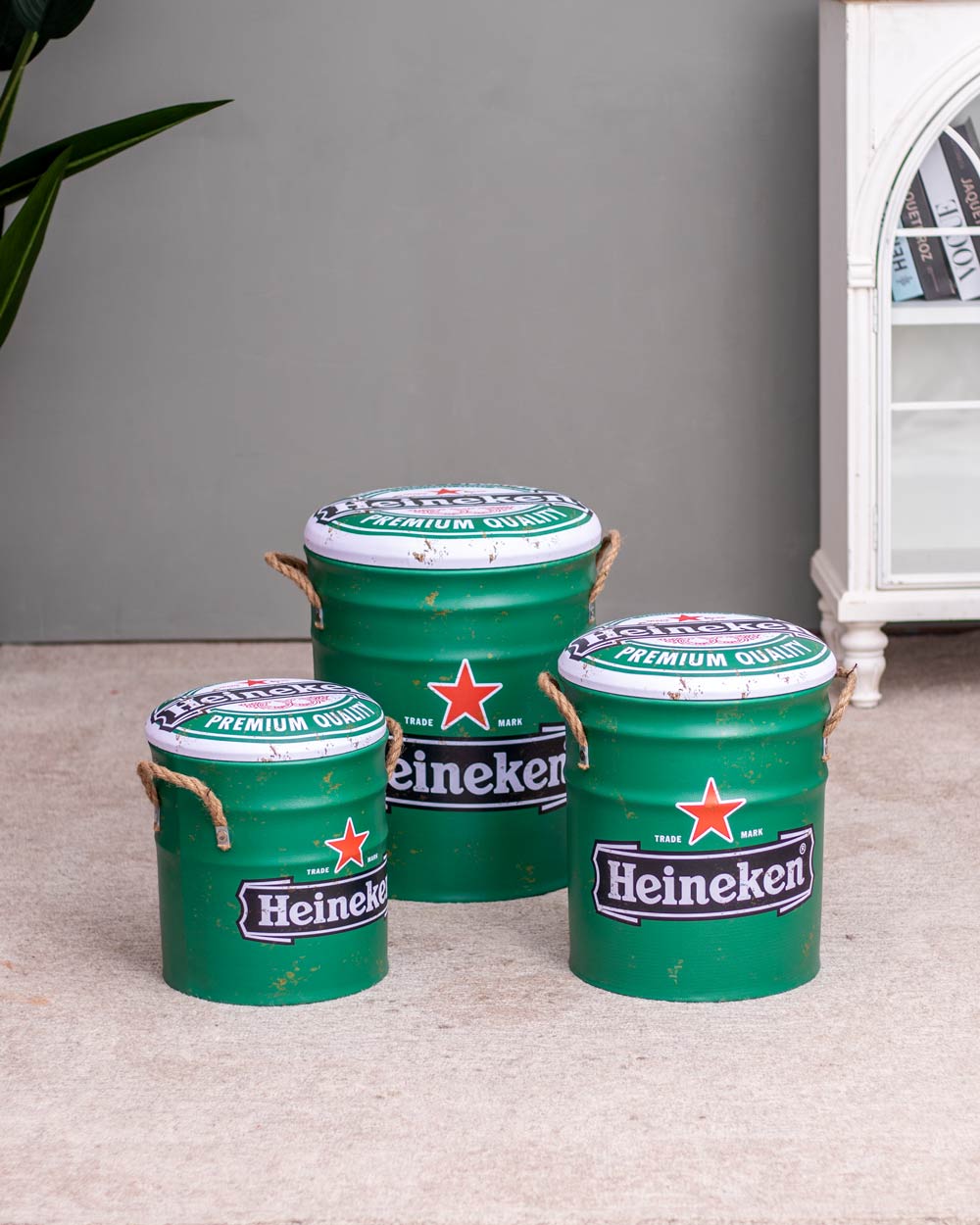 'Heineken' Faux Leather Set of 3 Storage Stools