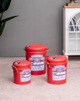 'Budweiser' Faux Leather Set of 3 Storage Stools