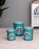 'Starbucks' Faux Leather Set of 3 Storage Stools