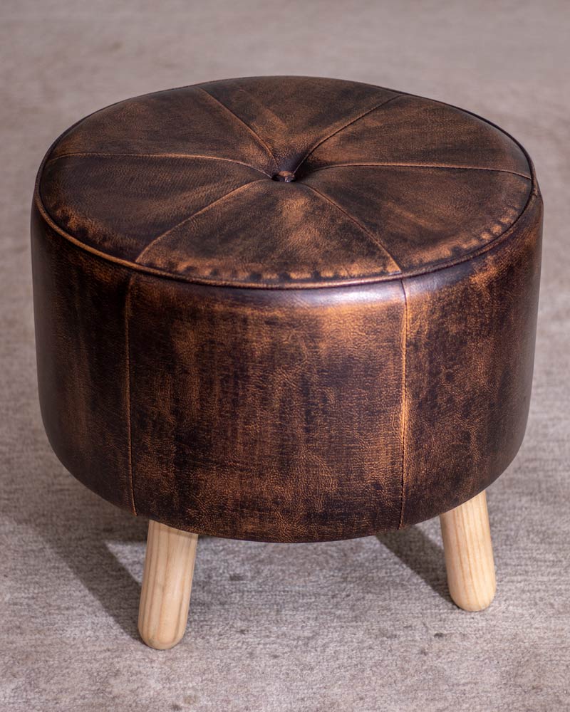 'Rugged Brown' Faux Leather Ottoman