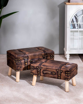 'Rugged Brown' Storage & Sitting Settees - Set of 2