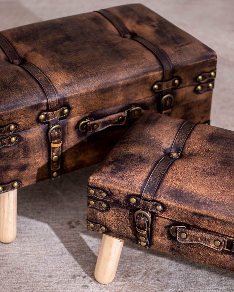 'Rugged Brown' Storage & Sitting Settees - Set of 2