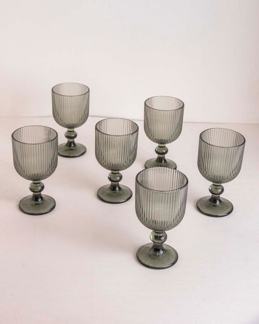 Striped Goblet Glass Black - Set of 6 - The Decor Kart