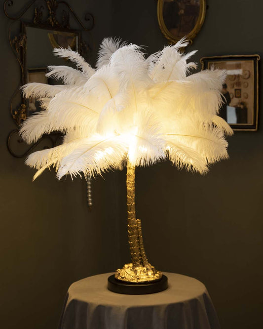Palm Tree Ostrich Feather Table Lamp - The Decor Kart