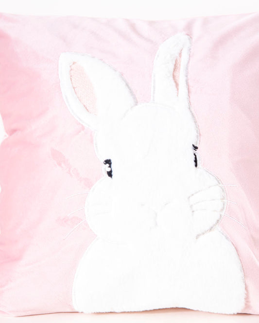 Rabbit Embroidery Cushion Cover - Pink