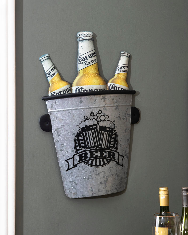 Rustic Beer Bucket Tin Bar Sign 