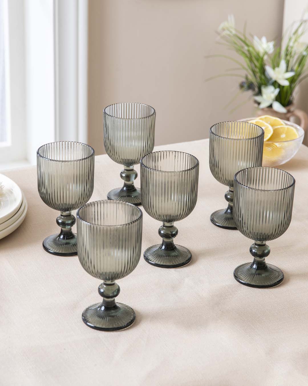 Striped Goblet Glass Black - Set of 6 - The Decor Kart 