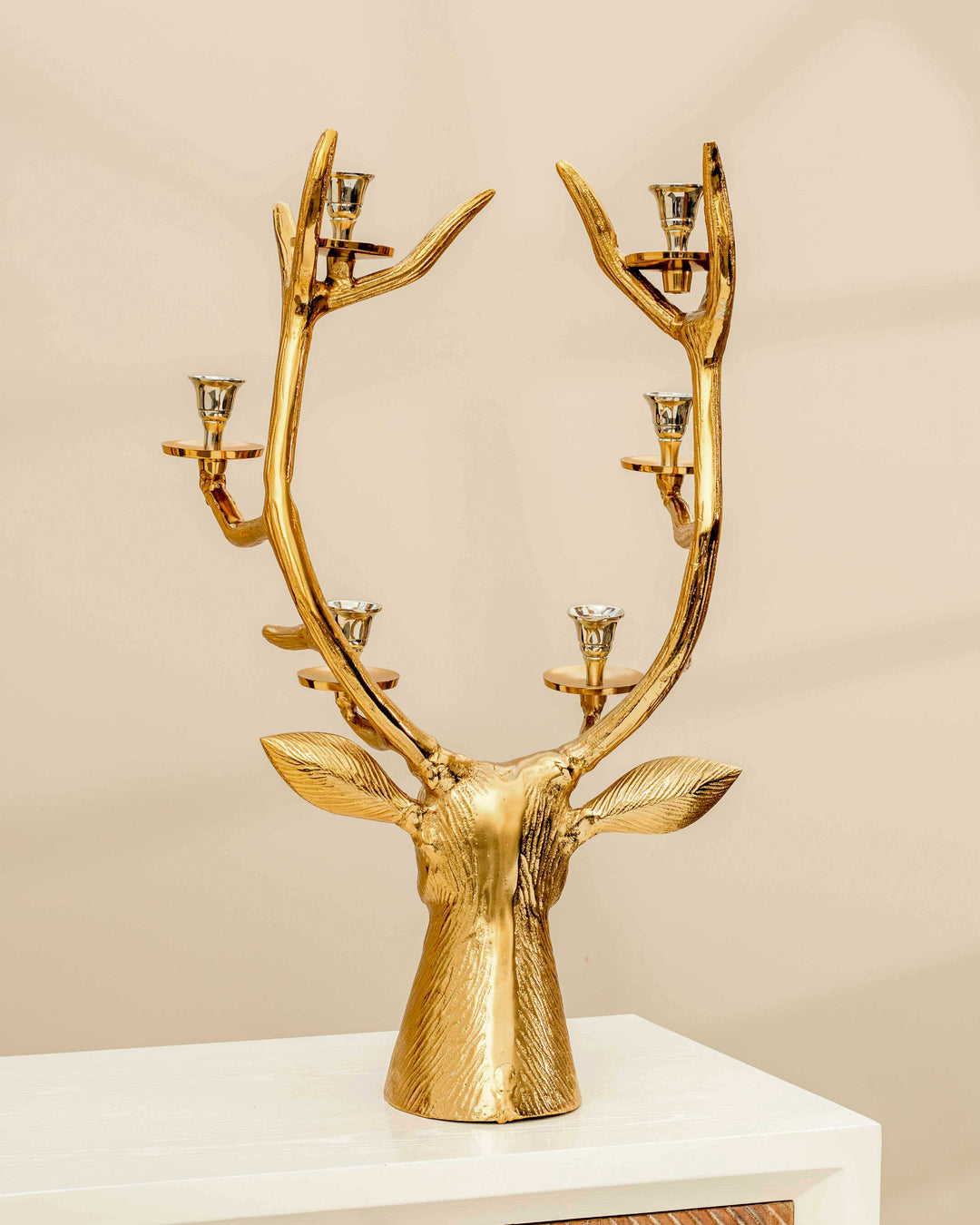 Gilded Deer Head Candle Stand