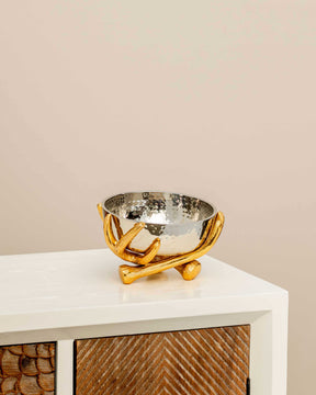 Metallic Silver Bowl With Rustic Gold Twig Stand - Small