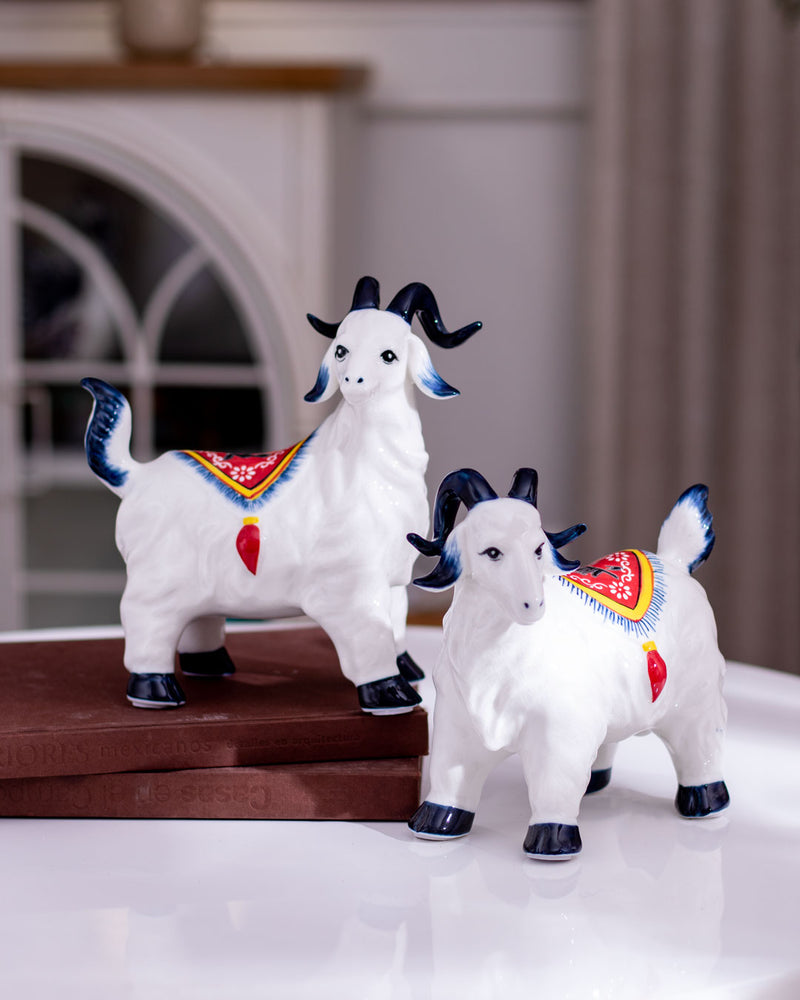 Blue & White Goat Figurines - Set of 2