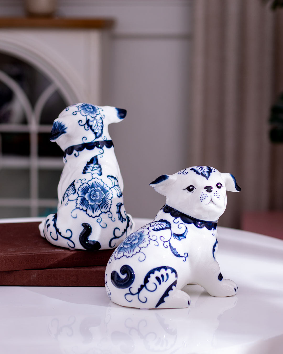 Blue & White Dog Figurines - Set of 2