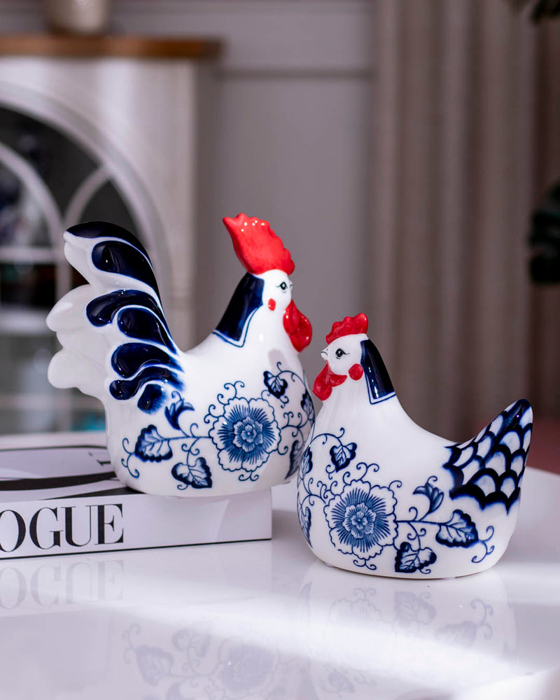Vintage Porcelain Hen & Rooster - Set of 2