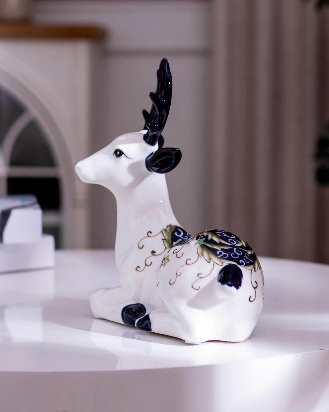 Porcelain Reindeer Sculptures - Set of 2
