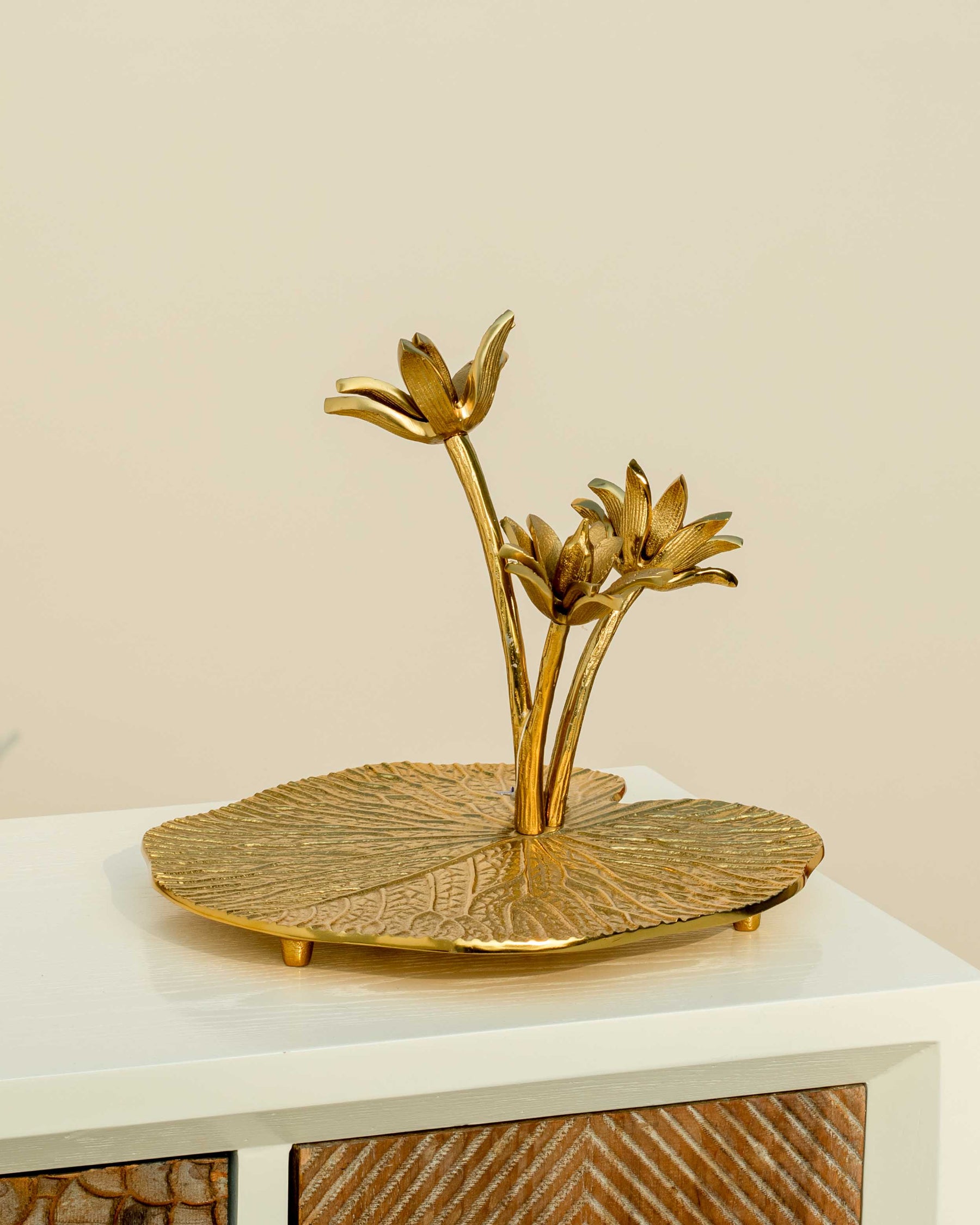 Exquisite Decorative Lotus Flower with Leaf Stand 12" - The Decor Kart 