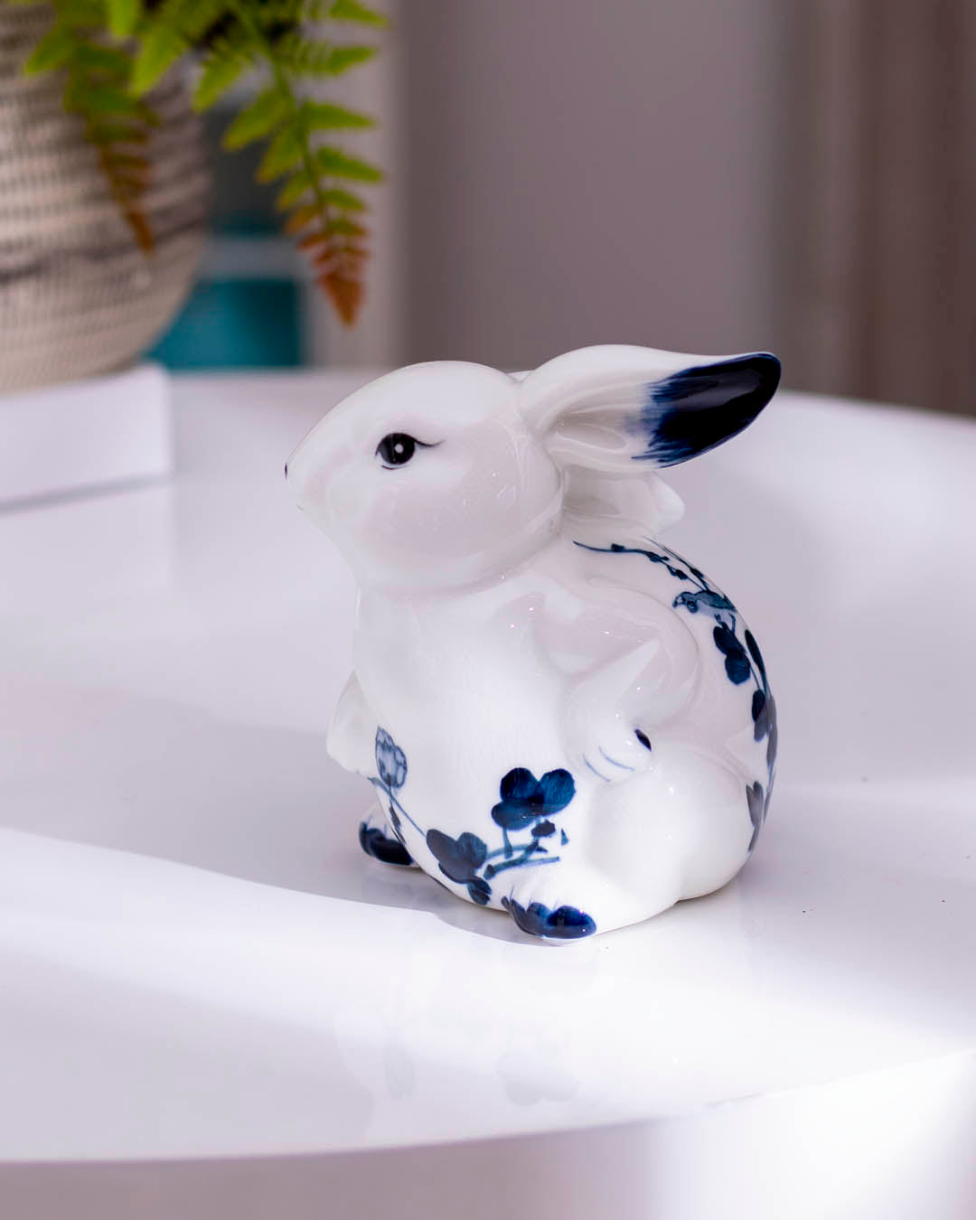 Vintage Hand-Painted Blue & White Rabbits - Set of 2