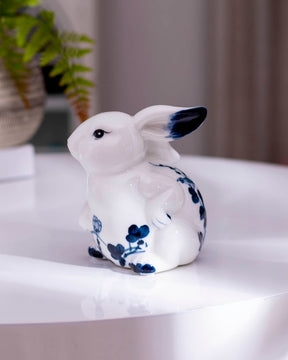 Vintage Hand-Painted Blue & White Rabbits - Set of 2