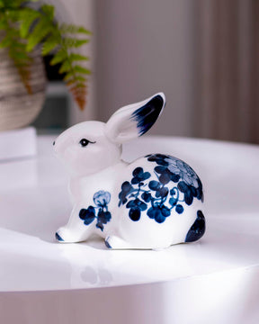 Vintage Hand-Painted Blue & White Rabbits - Set of 2