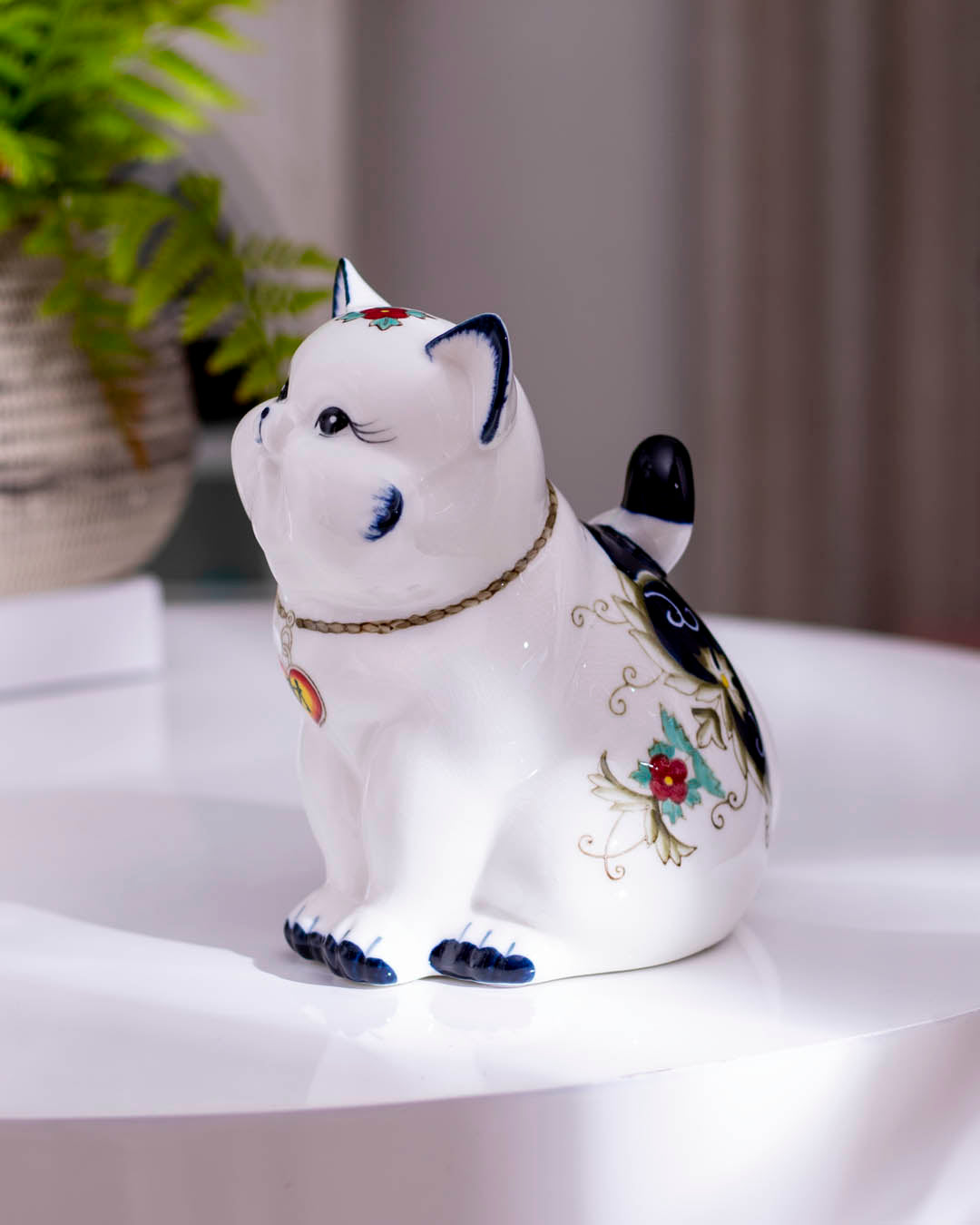 Vintage Hand-Painted Blue & White Cats - Set of 2
