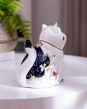 Vintage Hand-Painted Blue & White Cats - Set of 2