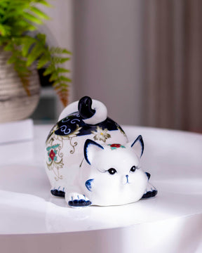 Vintage Hand-Painted Blue & White Cats - Set of 2