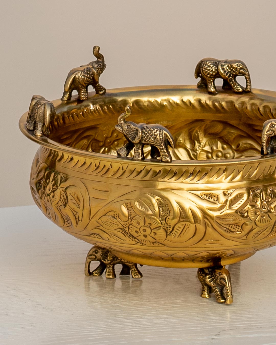 Adorning Elephants Designed Urli Bowl - 10"