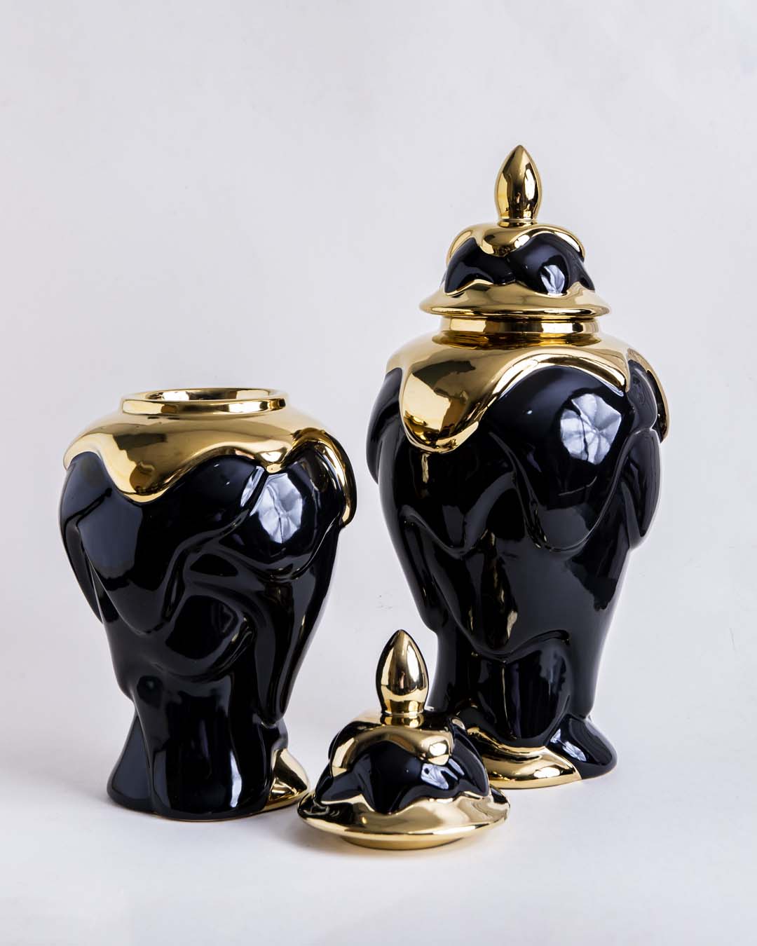Black + Gold Dripping Paint Temple Jar - Large - The Decor Kart 