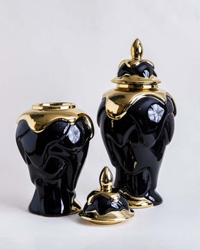 Black + Gold Dripping Paint Temple Jar - Large - The Decor Kart 