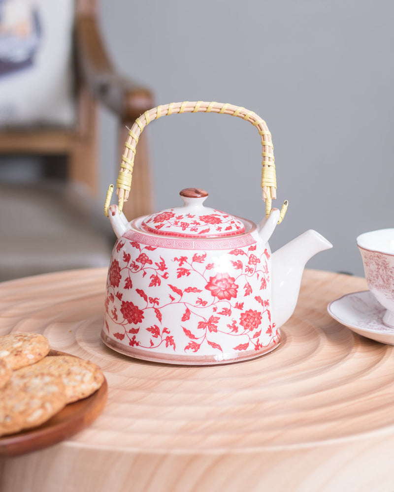 'Red Chrysanthemum' Ceramic Tea Kettle