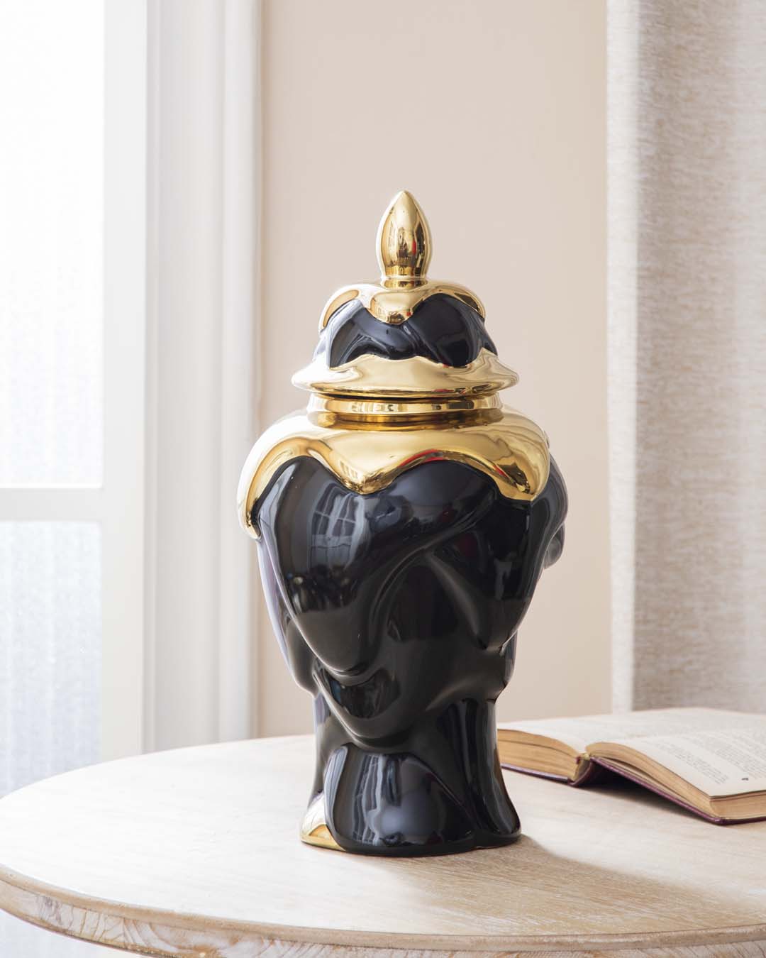 Black + Gold Dripping Paint Temple Jar - Small - The Decor Kart 