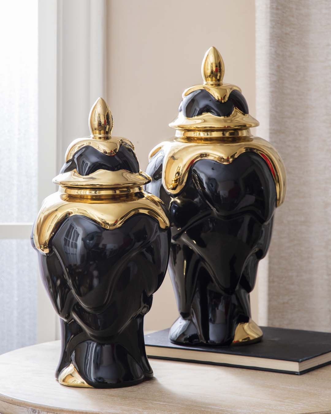 Black + Gold Dripping Paint Temple Jar - Large - The Decor Kart 